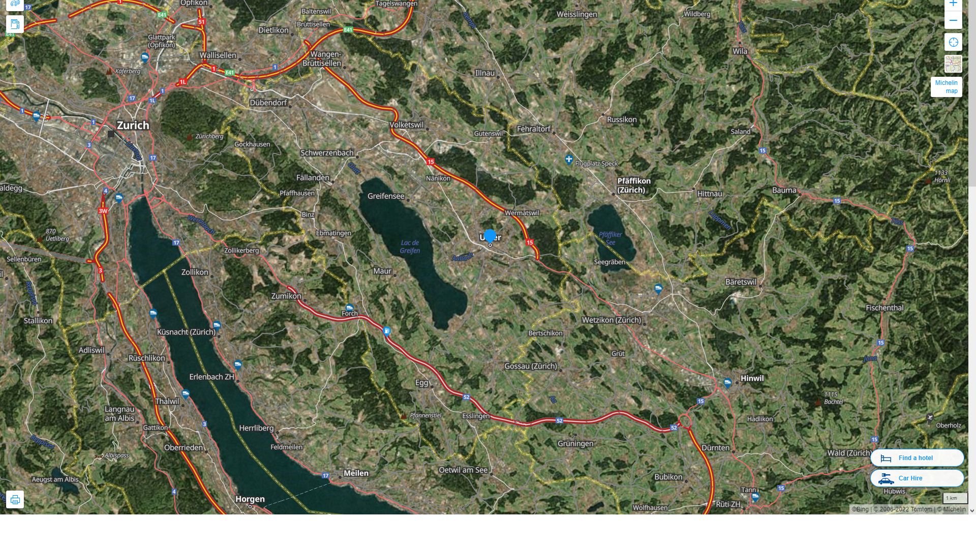 Uster Highway and Road Map with Satellite View